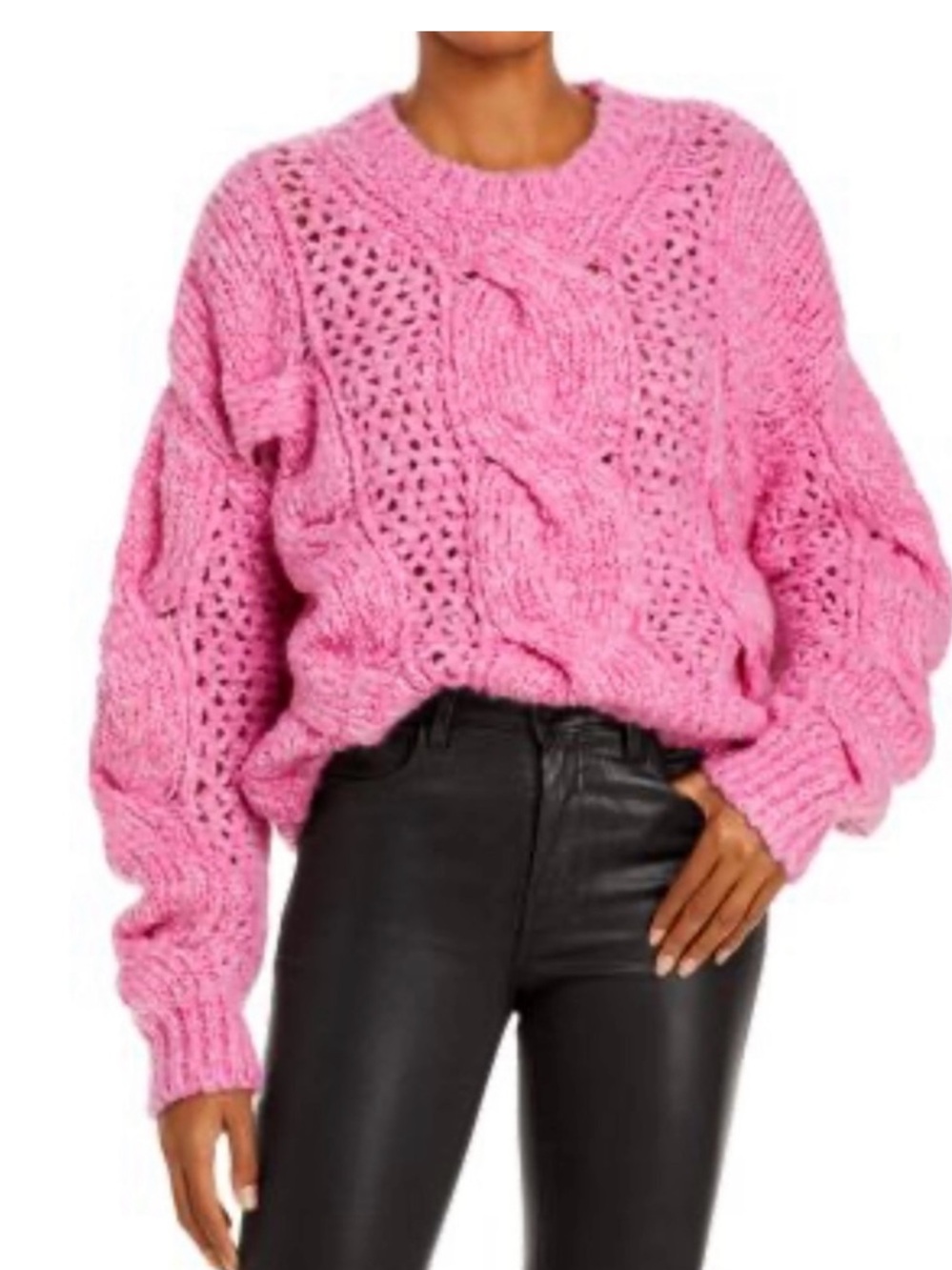 IRO Bubblegum Pink Cable Knit Crewneck Sweater XS
